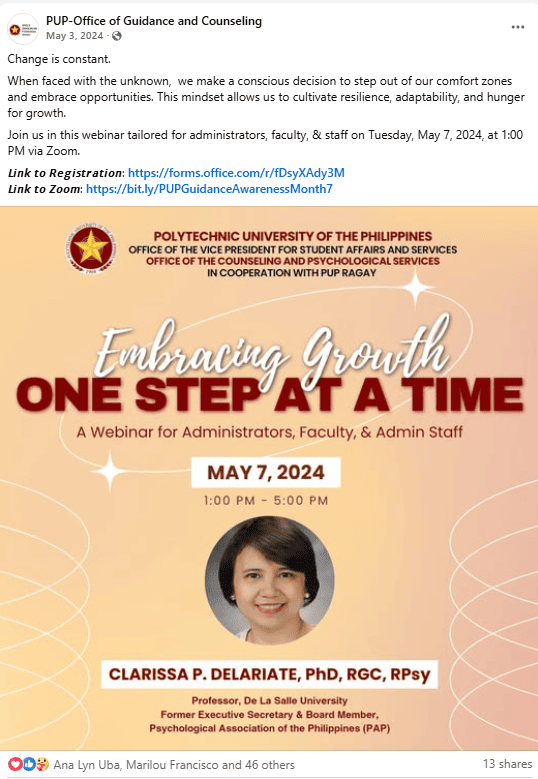 Embracing Growth, One Step at a Time: A Webinar for Administrators, Faculty and Administrative Staff