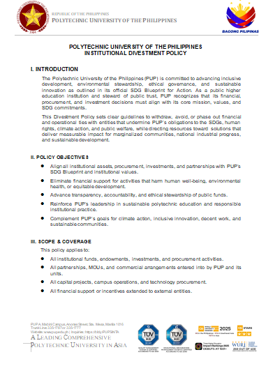 PUP Institutional Divestment Policy